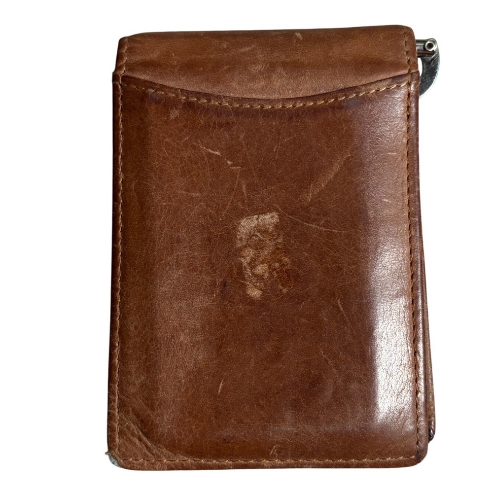 Amelleon Mens Brown Leather RFID Blocking Bifold‎ Money Clip Wallet ID Window